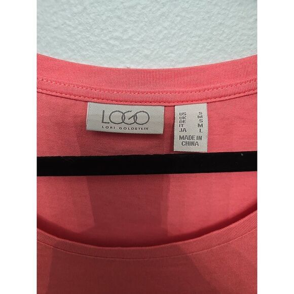 LOGO by Lori Goldstein Dress Small Petite‎ Coral Cotton Modal Eyelet Trim Midi - Picture 2 of 4